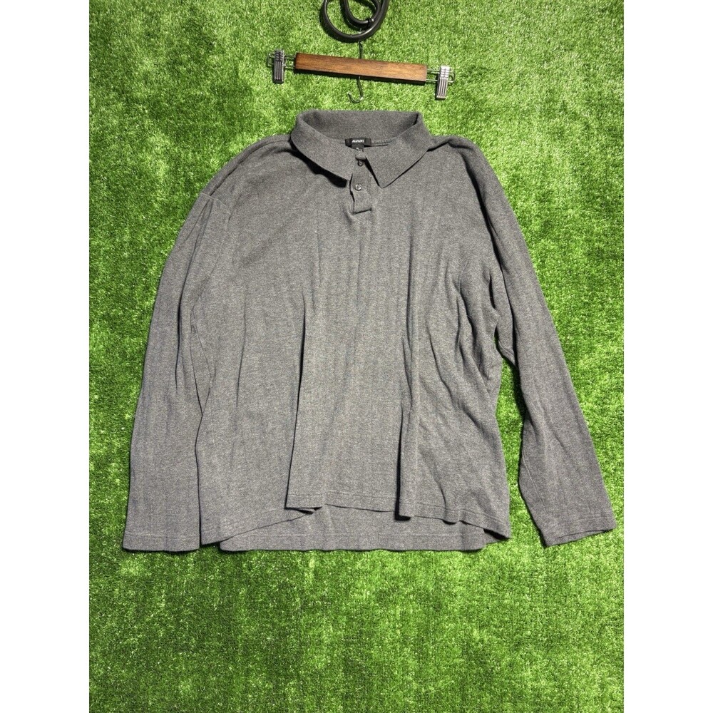 Mens XL Vintage Alfani Long Sleeve Polo Dress Casual Shirt Gray Knit Cotton